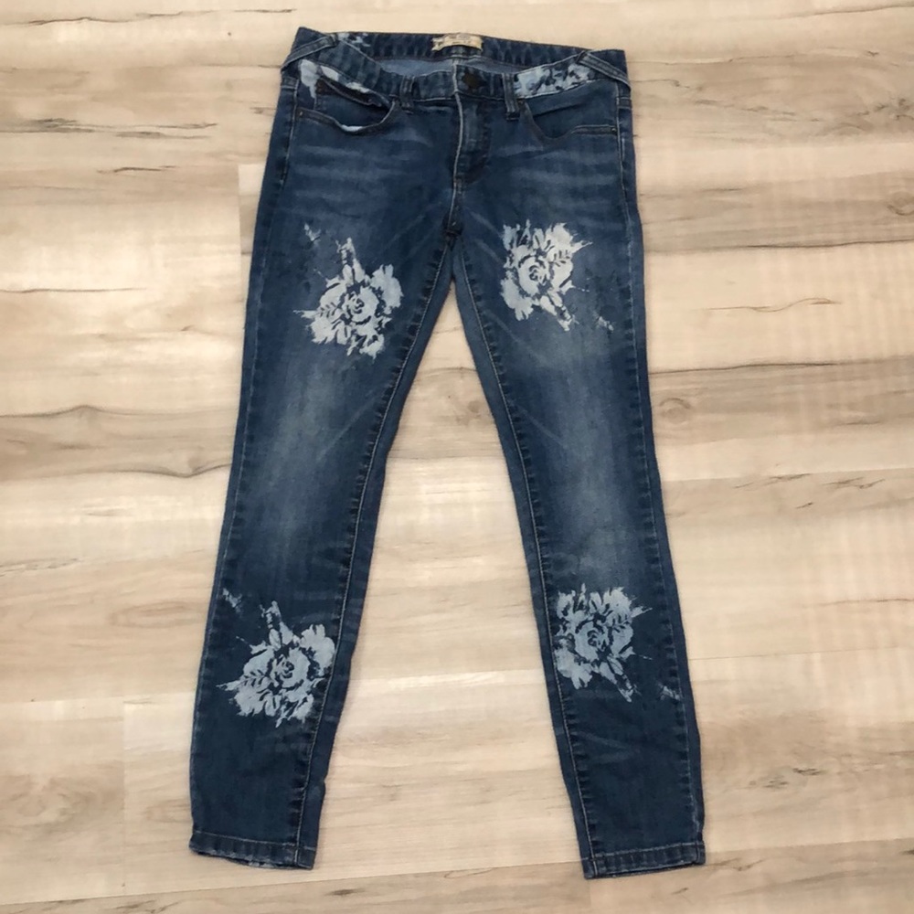 Free People Floral Straight Leg Jeans